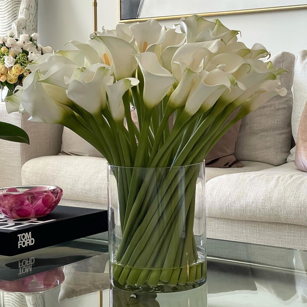 Calla Lilies in a 25 cm Glass Cylinder