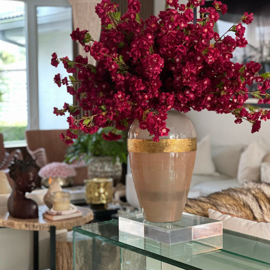 Goddess Vase with Burgundy Cherry Blossom Flowers