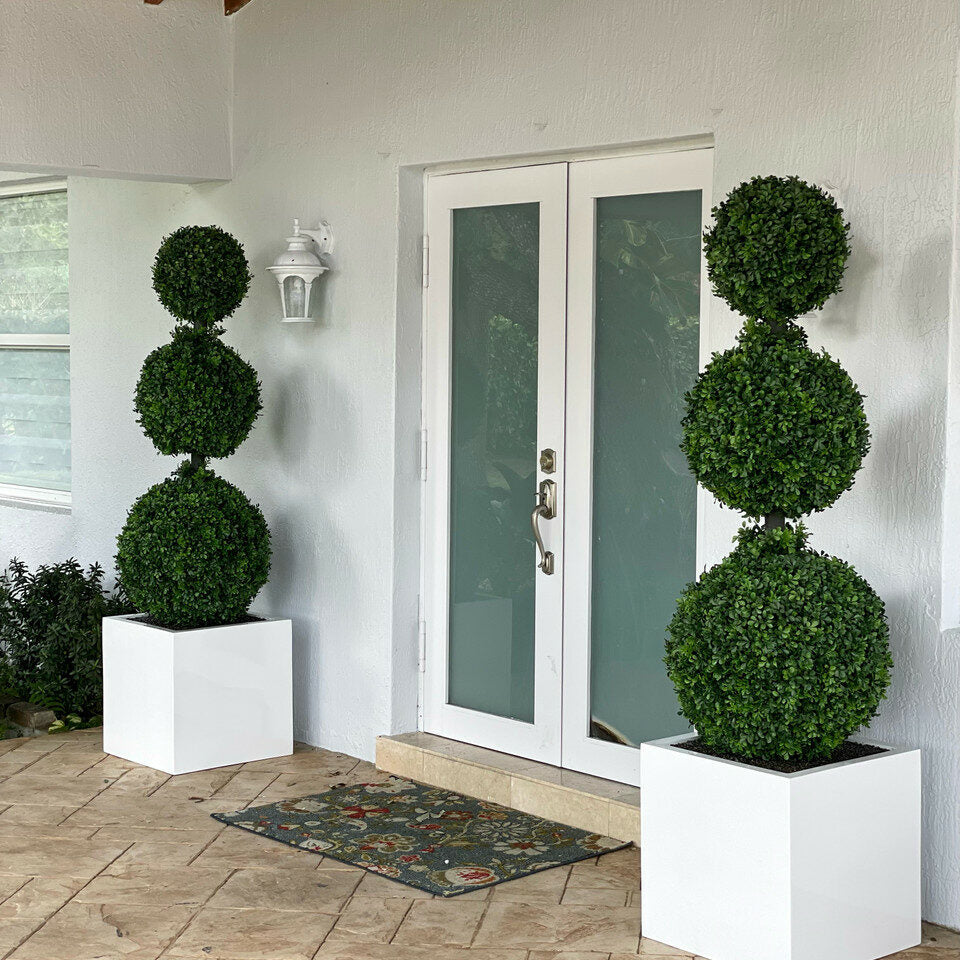 Triple Ball Topiary with Large Base Fibreglass Pot