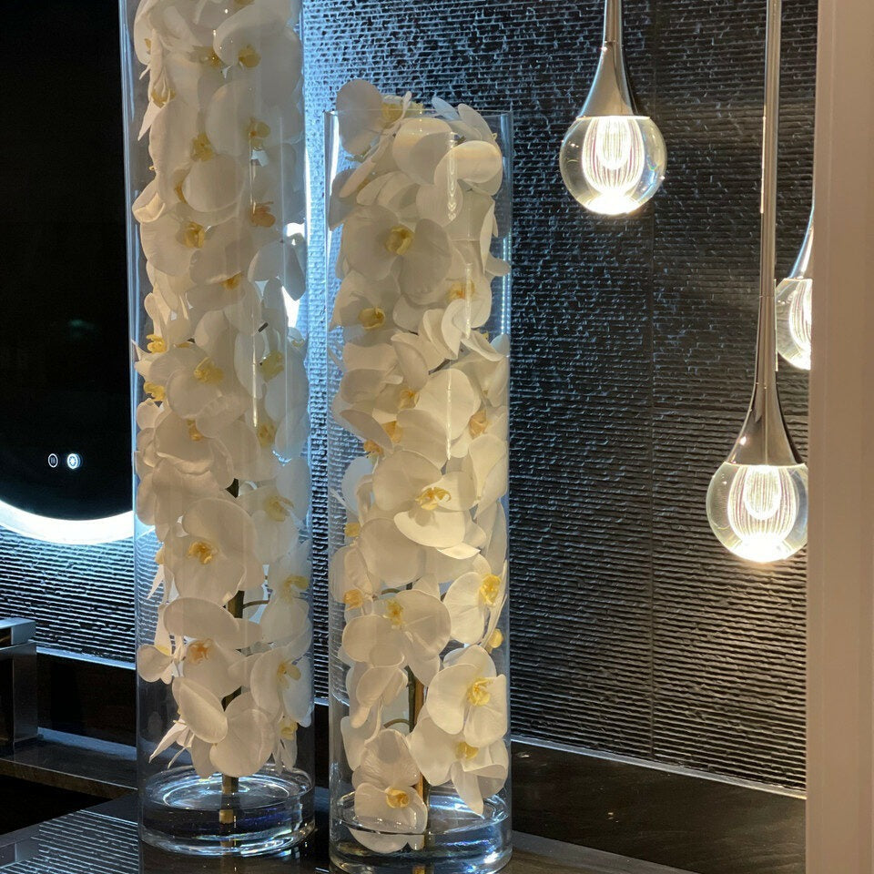 Glass Cylinder with White Phalaenopsis Orchids