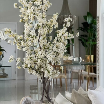 Cherry blossoms in a 40 cm glass cylinder.