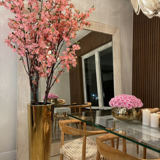 Large Cherry Blossom Tree in Gold Pot