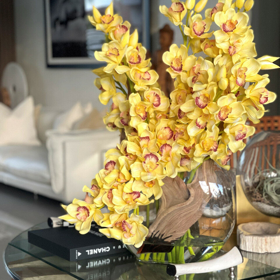 Yellow Cymbidiums in Lunar Planter